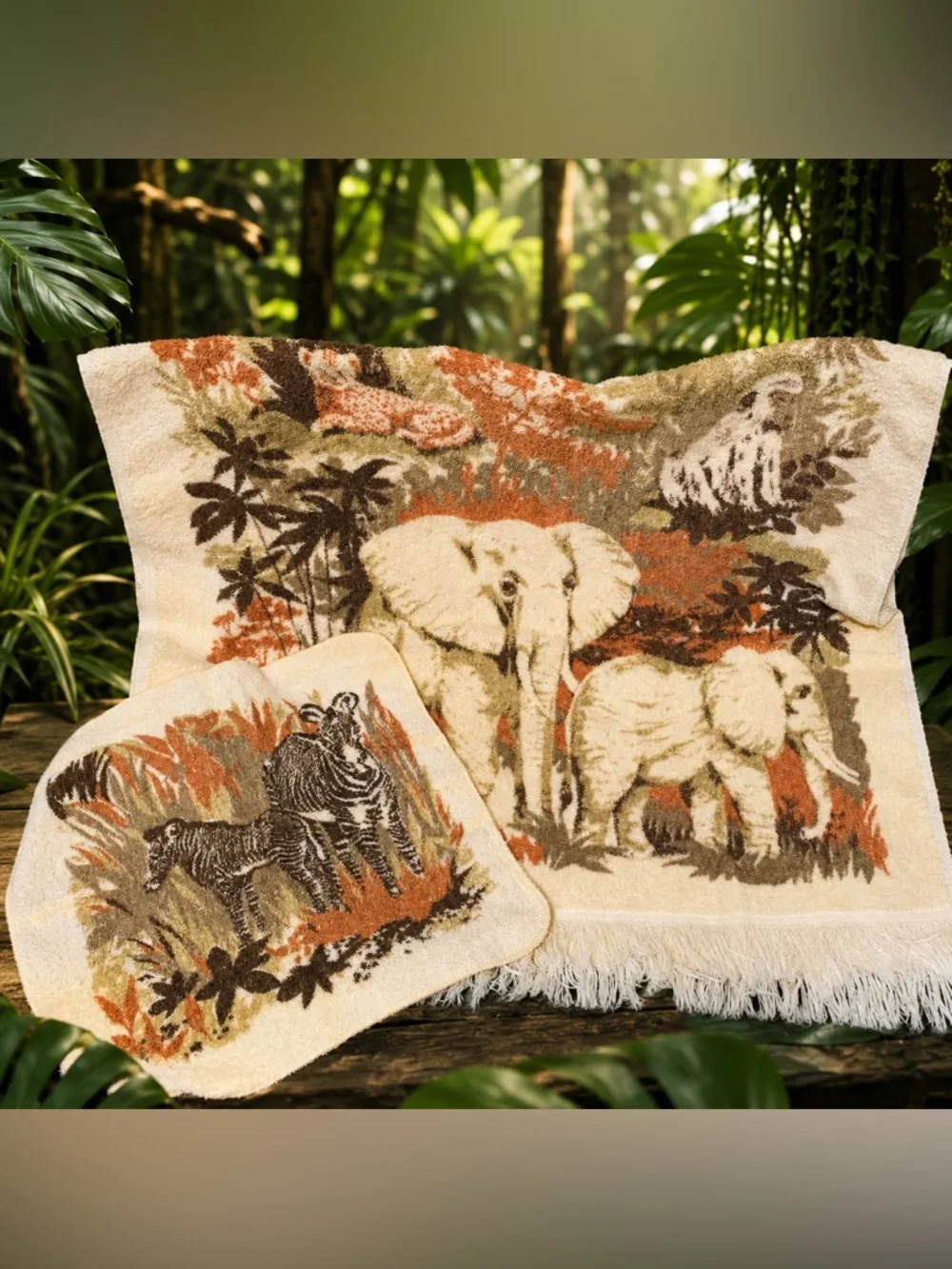 Vintage Lady Pepperell Safari/Jungle Bath Towel & Washcloth Set